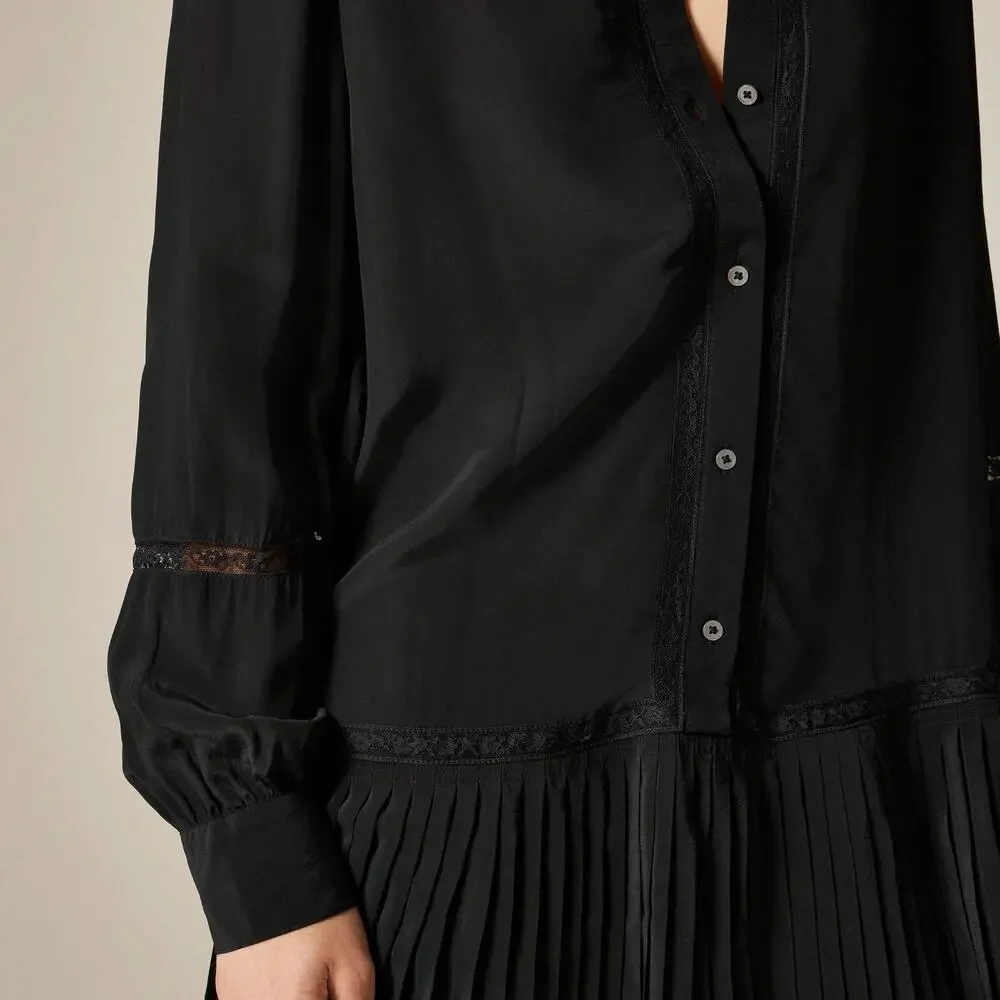 NWT J.Crew New Amelia Shirt-Dress In Crepe De Chine Pleated Black Size Large